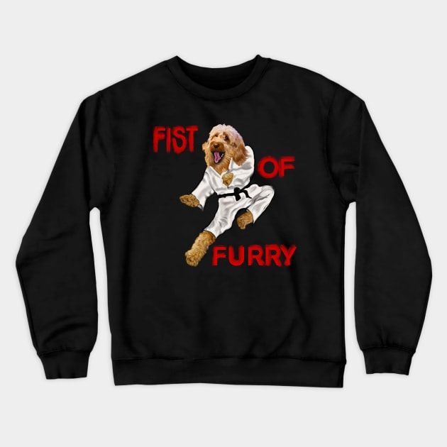 Cavapoo Fists of furry starring Kong fu Cava - Karate - martial arts Cavapoo Cavoodle puppy dog  - cavalier king charles spaniel poodle, puppy love Crewneck Sweatshirt by Artonmytee